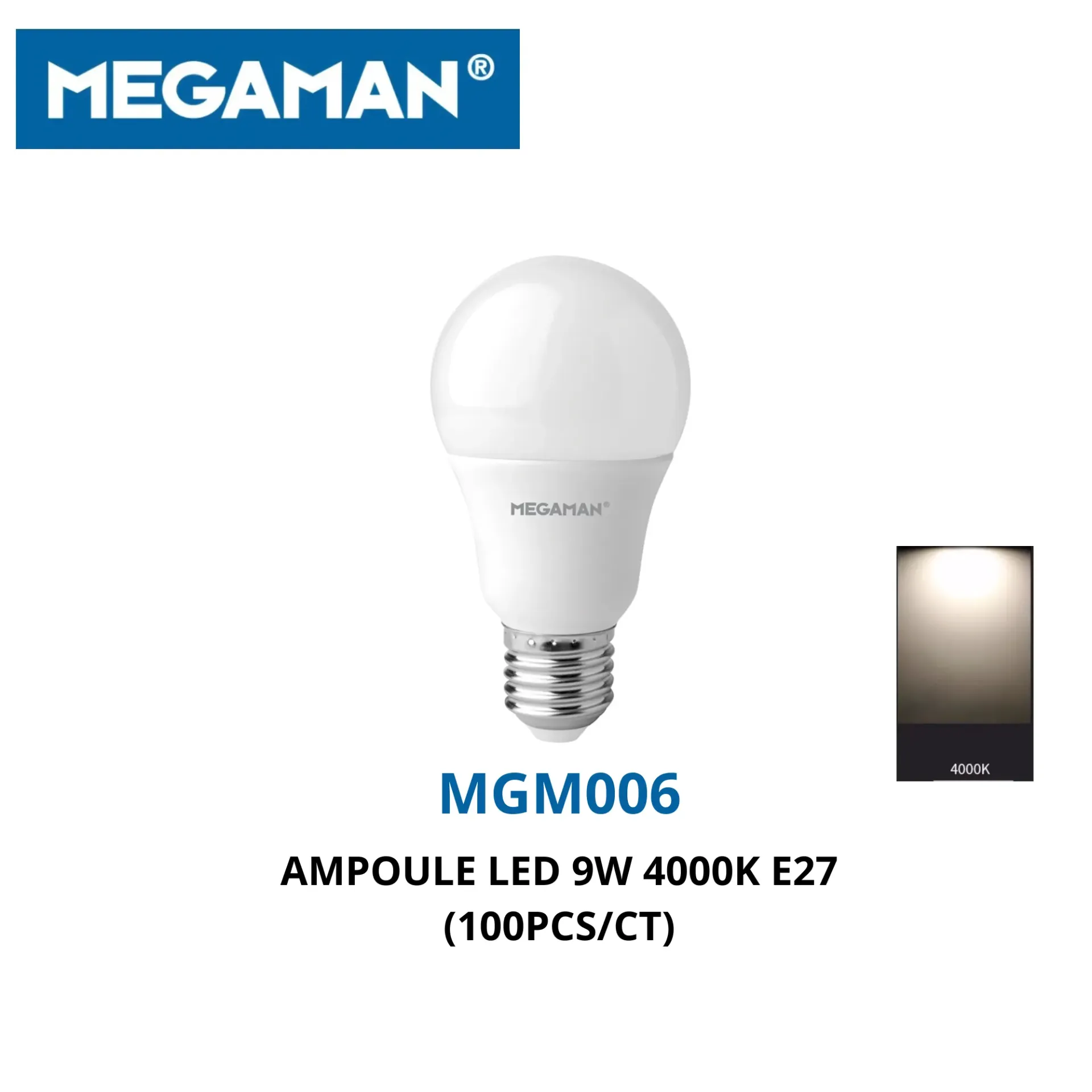 [MGM006] Ampoule led 9w 4000k E27 Megaman (100pcs/ct)