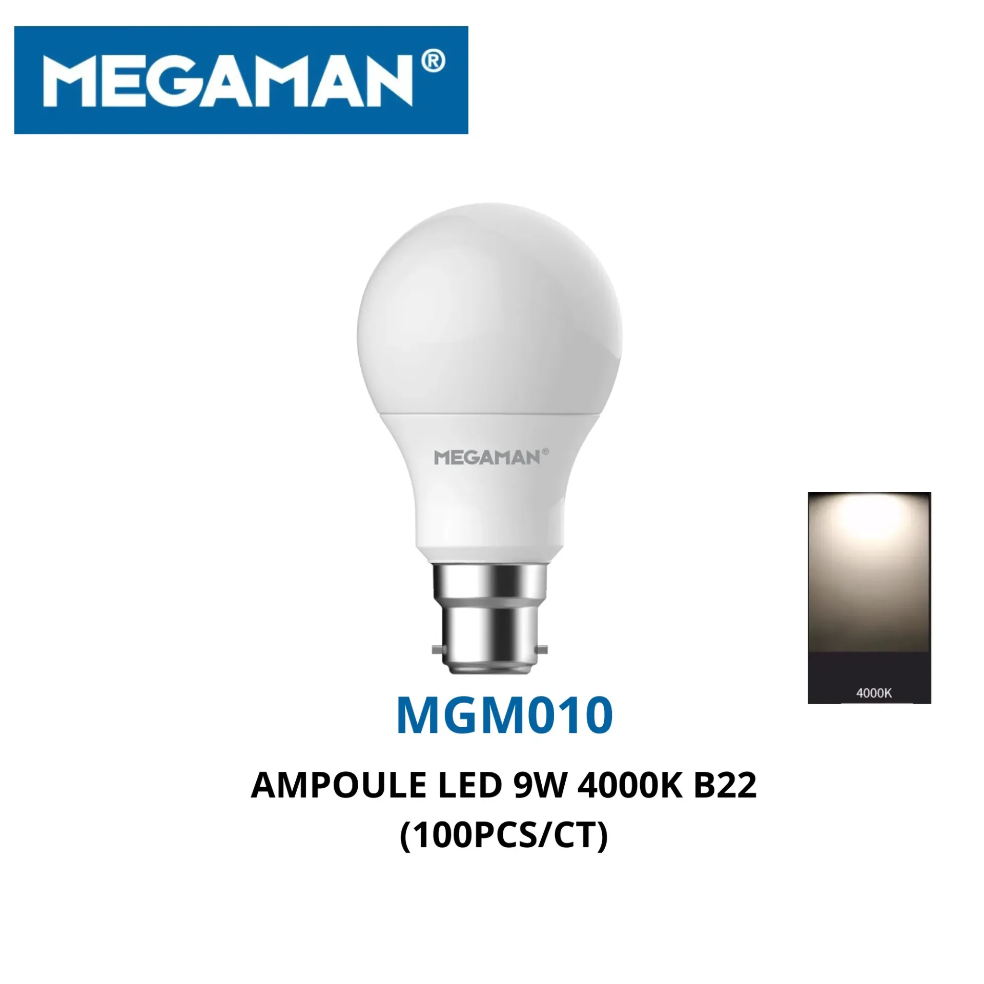 [MGM010] Ampoule led 9w 4000k B22 Megaman (100pcs/ct)