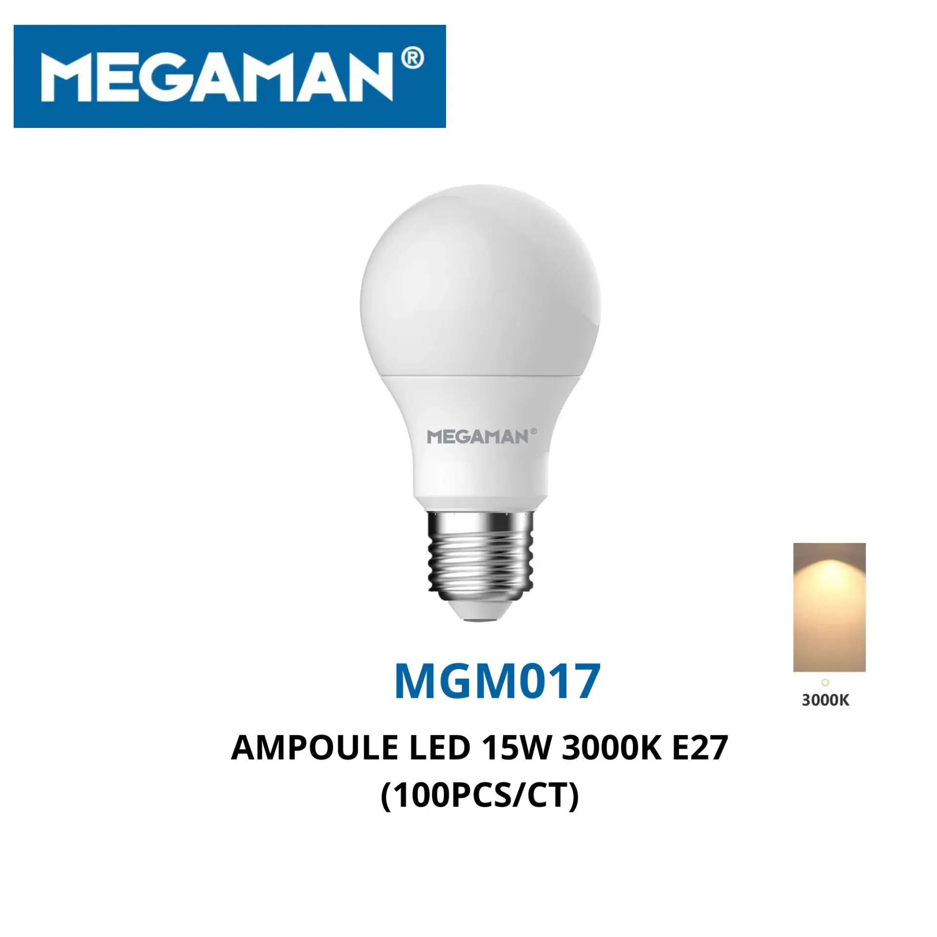 [MGM017] Ampoule led 15w 3000k E27 megaman (100pcs/ct)