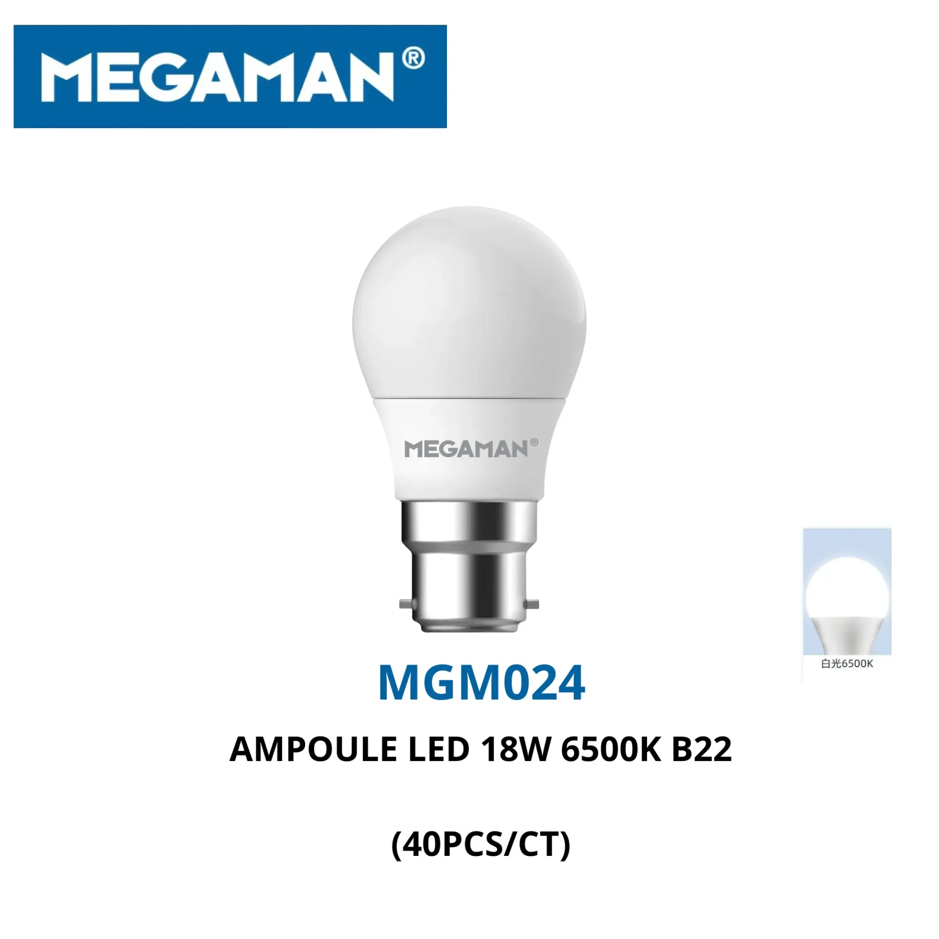 [MGM024] Ampoule led 18w 6500k B22 megaman ( 40pcs/ct)