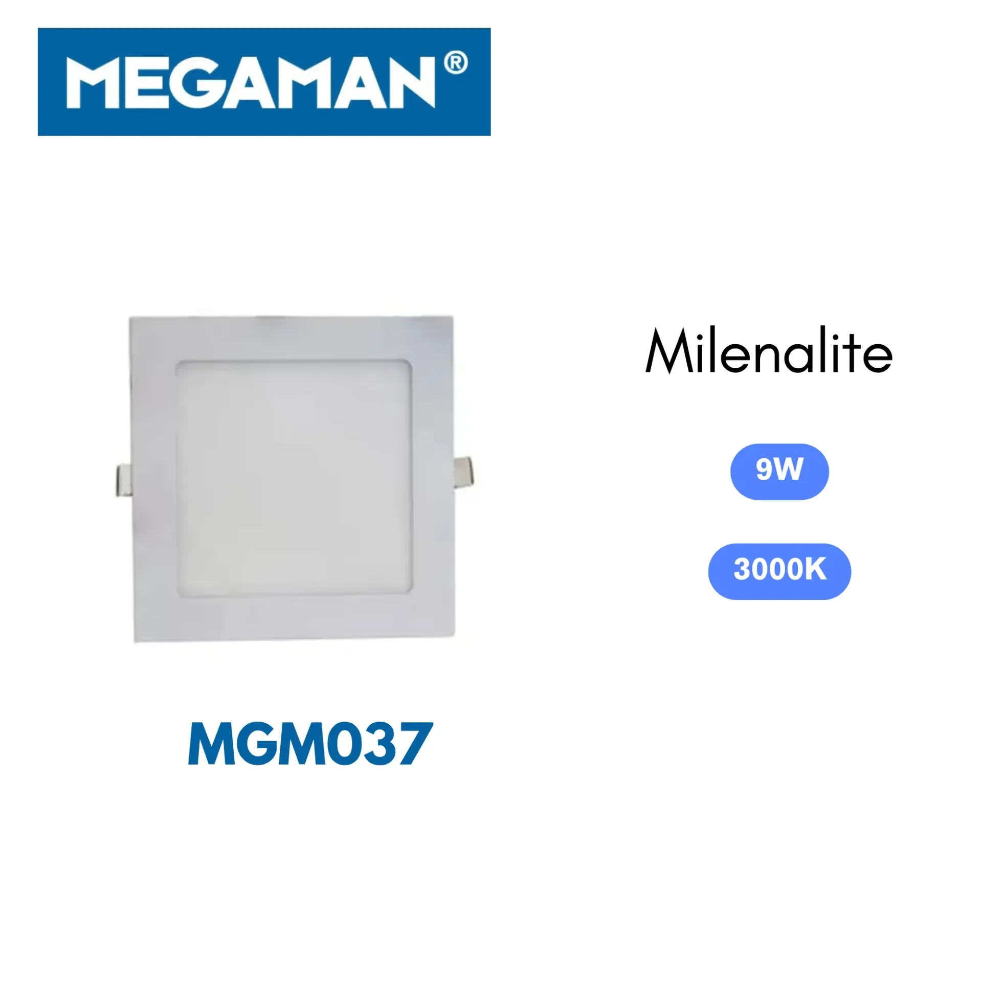 [MGM037] Spot led encastre carre 9w 3000k Milenalite Megaman (60pcs/ct)
