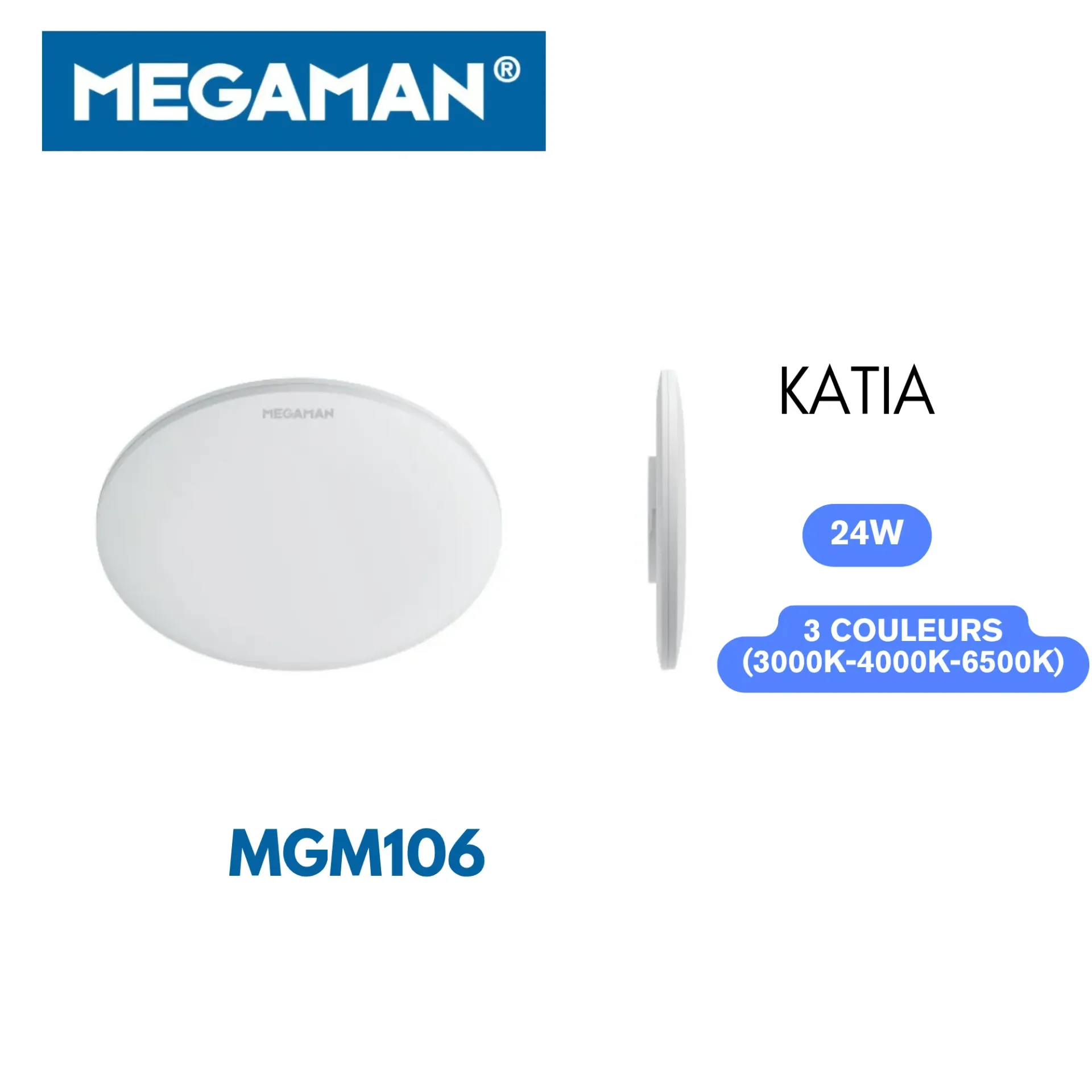[MGM106] Globe apparent Led 24w 3 couleurs Katia Megaman (20pcs/ct)