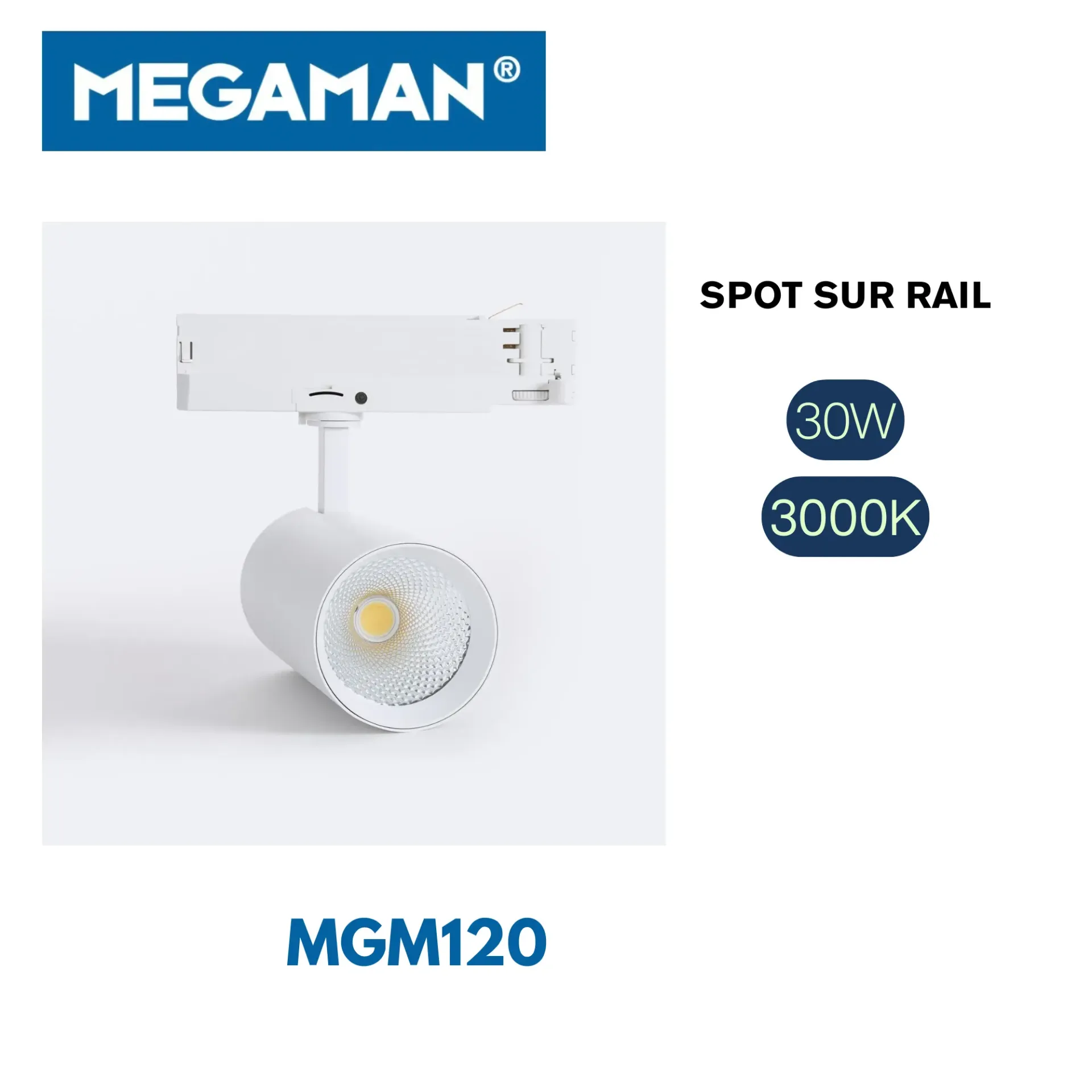 [MGM120] Spot sur rail blanc 30w 3000k Doris Megaman (20pcs/ct)