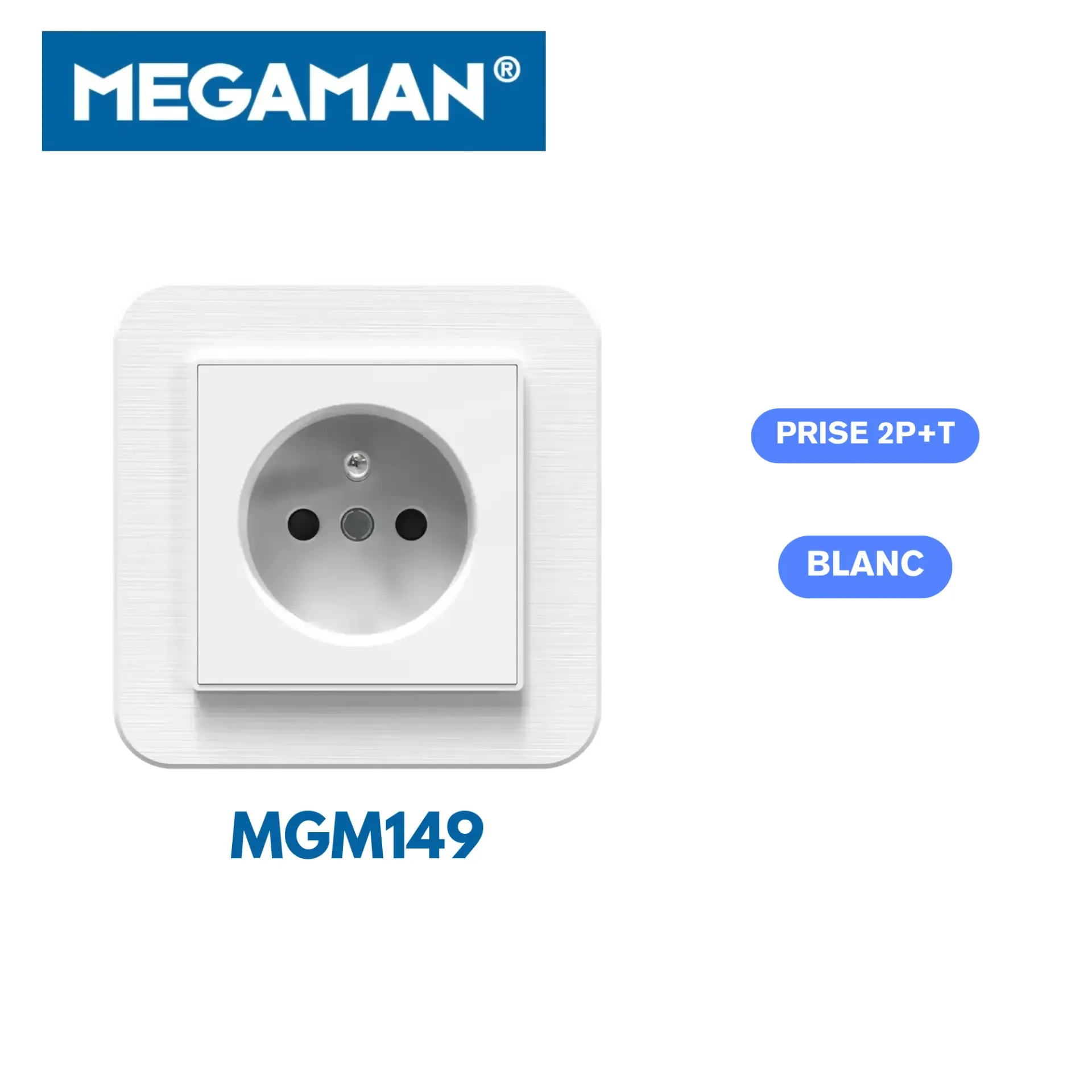 [MGM149] Prise 2P+T blanc Megaman (120pcs/ct)