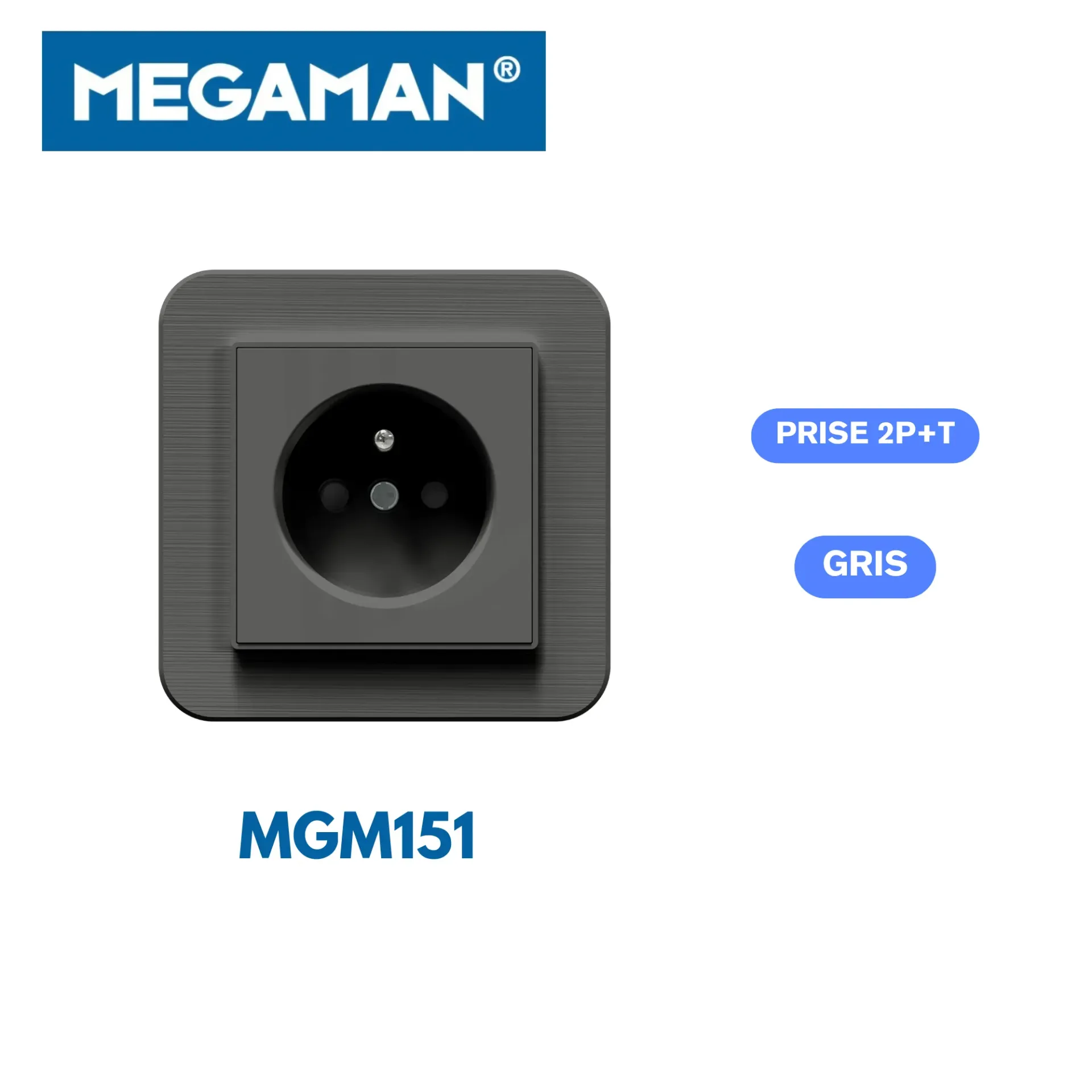 [MGM151] Prise 2P+T gris Megaman (120pcs/ct)
