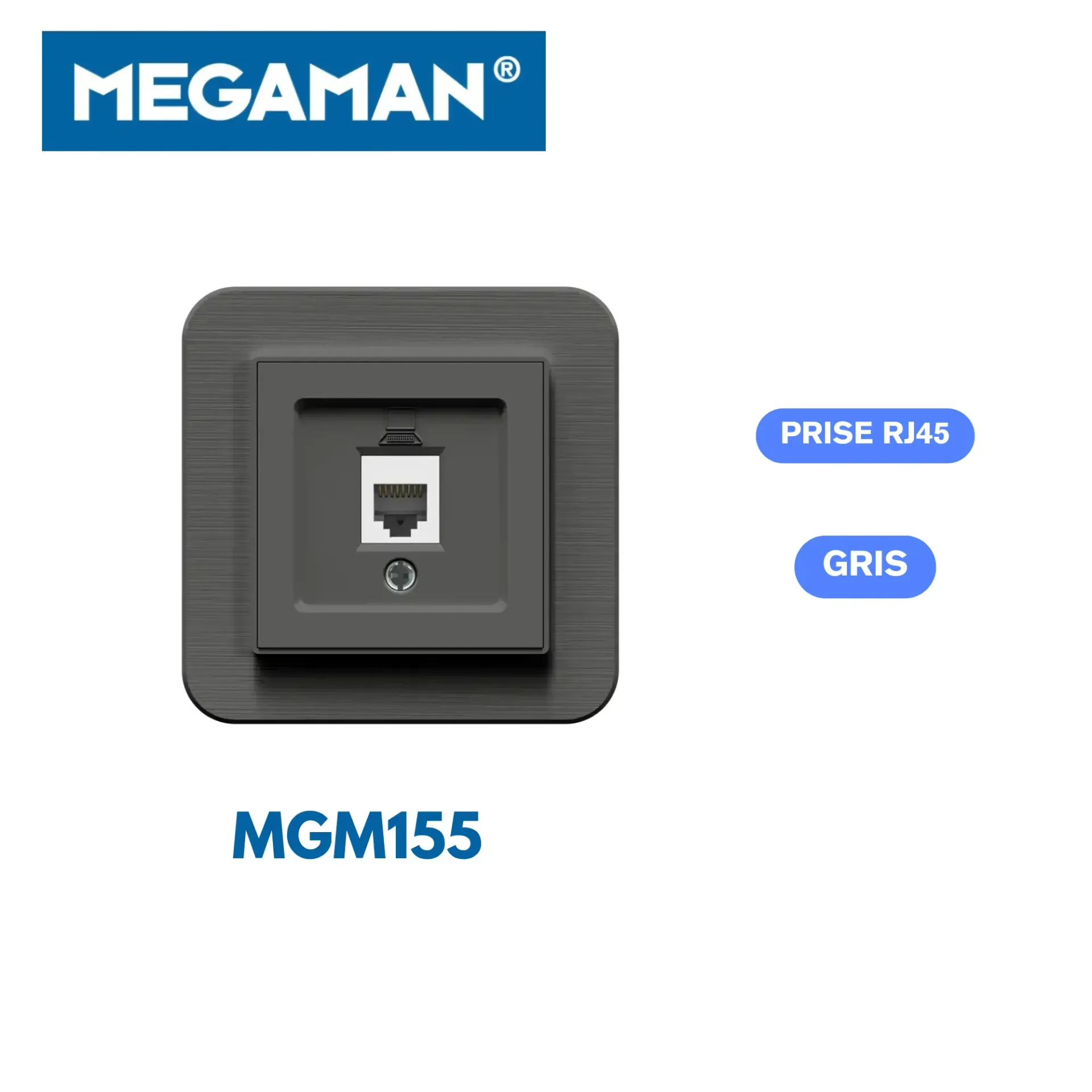 [MGM155] Prise tel RJ45 gris Megaman (120pcs/ct)