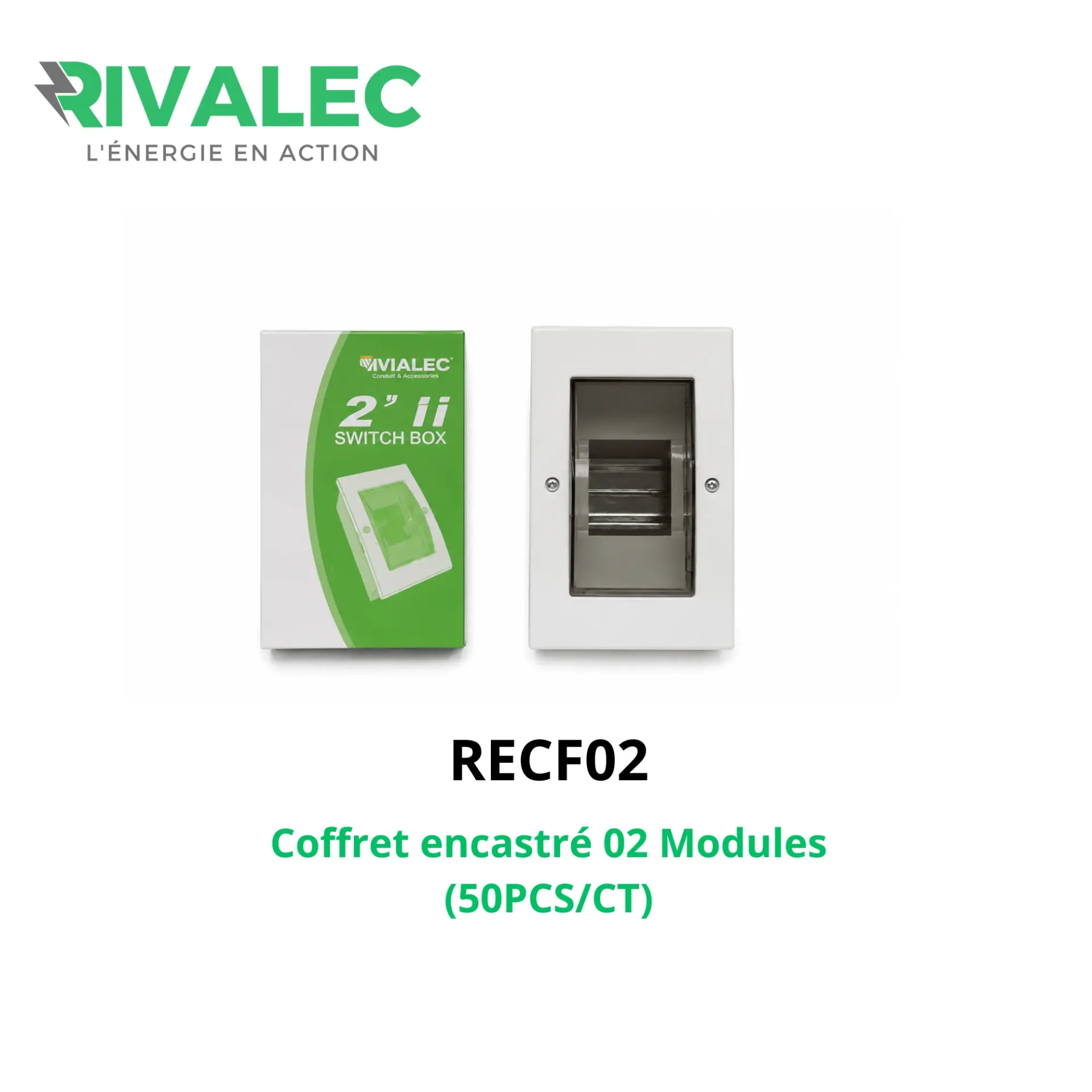 [RECF02] Coffret encastre 02 Modules RIVALEC (50pcs/ct)