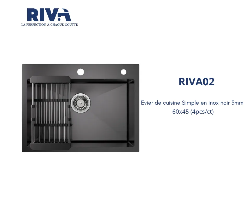 [RIVA02] EVIER DE CUISINE RIVA SIMPLE EN INOX NOIR 3MM 60*45 (4PCS/CT)