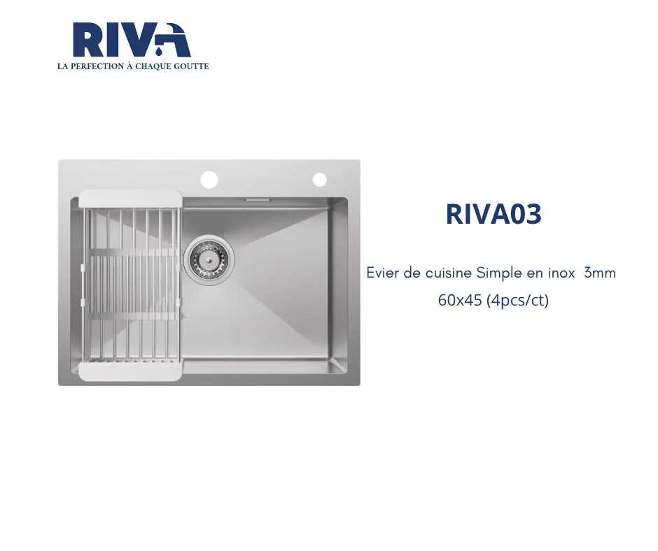 [RIVA03] EVIER DE CUISINE RIVA SIMPLE EN INOX 3MM 60*45 (4PCS/CT)