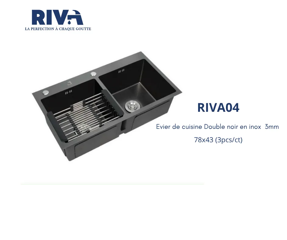 [RIVA04] EVIER DE CUISINE RIVA DOUBLE EN INOX NOIR 3MM 78*43 (3PCS/CT)