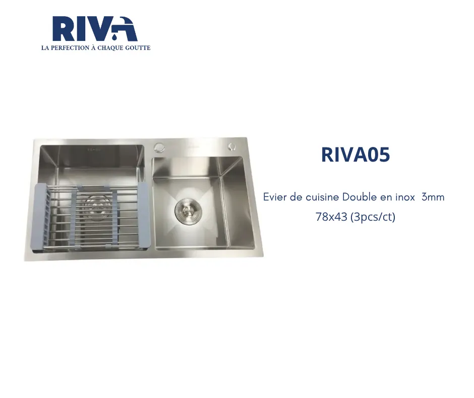 [RIVA05] EVIER DE CUISINE RIVA DOUBLE EN INOX 3MM 78*43 (3PCS/CT)