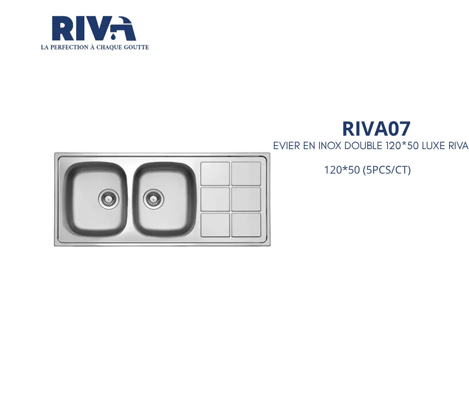 [RIVA07] EVIER DE CUISINE RIVA DOUBLE INOX AVEC PAILLASSE 120*50 (5PCS/CT)