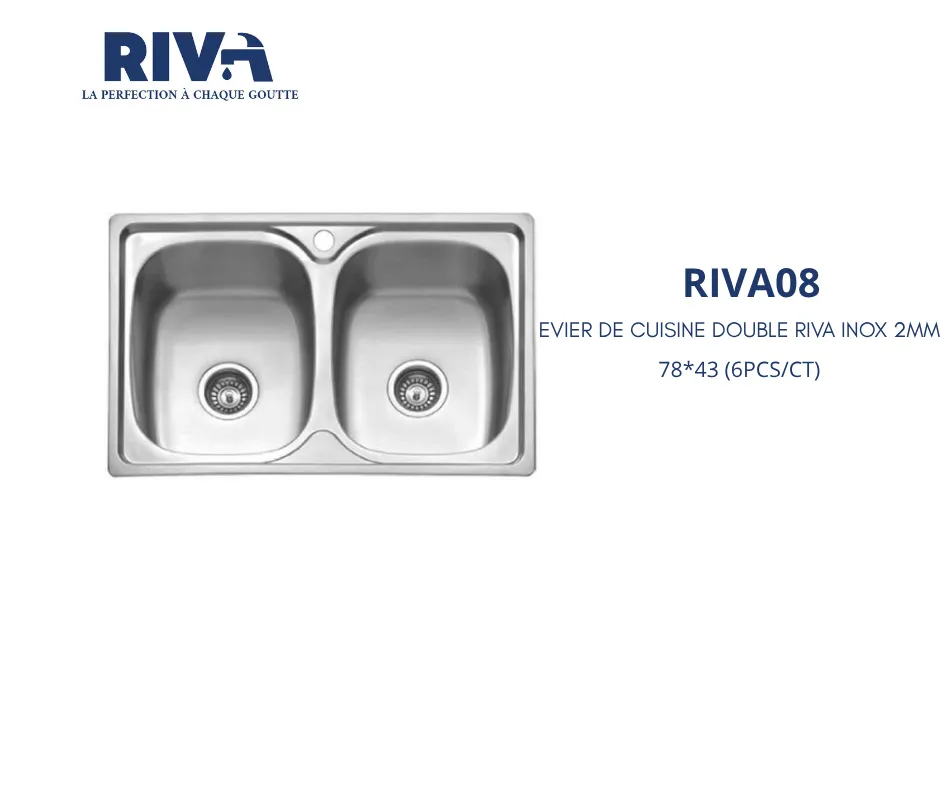 [RIVA08] EVIER DE CUISINE RIVA DOUBLE INOX 2MM 78*43 (6PCS/CT)