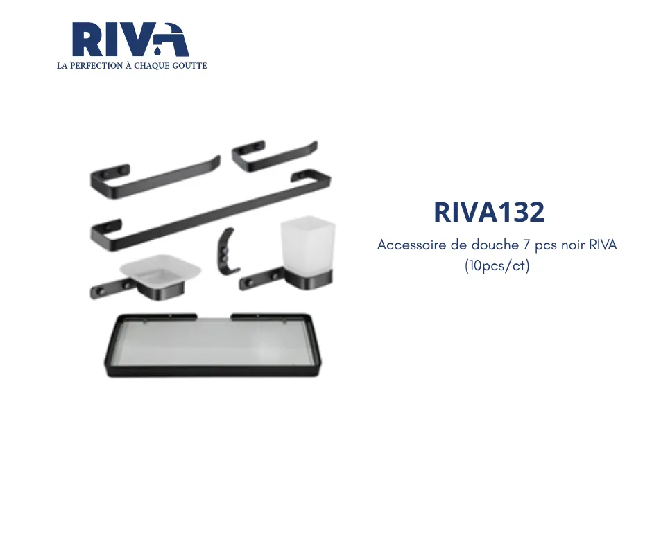 [RIVA132] Accessoire de douche 7 pcs noir RIVA (10pcs/ct)